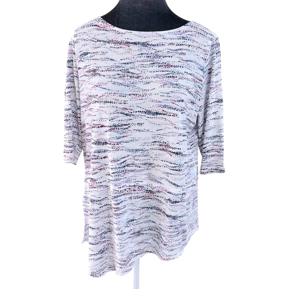 Pure Jill Boho Artsy Abstract Wave Print Tunic Blue Pink White Asymmetrical PM